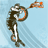 Animated icon shows a figure in dark clothing with orange accents performing a dynamic pose against light blue background, transitioning to stylized text.