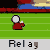 Animated contact sheet of a pixel art character in red outfit holding white object on green field with text labels changing between 'Relay' and 'Race' across frames