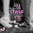 Pixelated grayscale image with pink text reading 'ily chris <3' overlaid on a blurred background of indistinct shapes.
