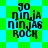 Pixelated text 'JO NINJA NINJAS ROCK' on a green and cyan checkered background with four identical