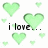 Pixelated green hearts float on white background with black text reading 'i love...' and 'someone!!' in two separate frames.