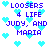 Pixelated blue text reads "LOOSERS 4 LIFE JUDY, AND MARIA" surrounded by light blue hearts on white background.