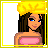 Pixel art contact sheet showing three frames of a fashion doll character in pink and white attire with yellow accessories.