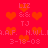 Red background with repeating orange heart shapes and pixelated text elements including 'LIZ', '&;&', 'TJ', '.A.F.', 'H.W.L.A.F.', '3-18-08' in light pink.