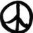 Three black peace symbols in a on white background, with one symbol partially obscured by gray rectangle