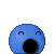 A 4x3 contact sheet of pixelated blue circular icons with varying facial expressions and eye states across 12 frames, displayed on a gray background.