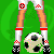 Pixelated soccer-themed buddy icon showing a female character in white and red uniform with 'I ❤️ SOCCER' text on green background.