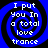 Four identical blue spiral patterns with white text reading "I put You In a total love trance" arranged in a on black background