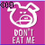 A 2x2 contact sheet of four animated frames showing a white cartoon pig head on pink background with text "DON'T EAT ME" below it, each frame displaying slight variations in the pig's mouth and facial features.