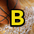 Yellow block letters B, B, A, L, L, and '<3 love it' on a basketball background with white netting.