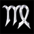 Static pixelated icon of the Virgo zodiac symbol in white against a black background, rendered with dithering and anti-aliasing effects.
