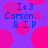 Pixelated blue text on purple background with pink circles, reading "I<3 Carson... R.I.P" in four identical quadrants.