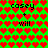 Pixelated green background with red and brown heart patterns and repeated text "casey + will" in black.