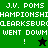 Green and black pixelated text displays 'J.V. POMS CHAMPIONSHI CLEARKSBURG WENT DOWN !' with a star symbol changing from black to green.