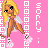 Pixelated cartoon angel with blonde hair and wings, orange outfit, pink background with vertical text