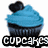 A static image of a cupcake and muffin with text overlays on blue polka-dot backgrounds.