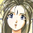 Pixelated anime-style character face with long hair and blue eyes on left, black background with white text "Anime IM" and stylized signature on right.