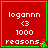 Red square icon with green border displaying 'logannn <3 1000 reasons' text and a small green pixelated symbol.