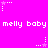 Pixelated pink background with white text repeating 'melly baby' and small star icons with trailing dots in various positions.