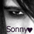 Black-and-white pixelated icon showing a partial face with dark hair, visible eyes, and the text "Sonny" followed by a heart symbol at the bottom.