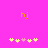 Two identical orange 'hj' text elements above yellow and pink pixelated flower shapes on a solid pink background.