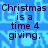 Blue pixelated background with repeated 'let's do it' text, overlaid dark purple text reading 'Christmas is a time 4 giving. lets all do the same', and a solid gray rectangle on the right.
