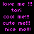 Black background with pink pixelated text arranged in two identical vertical , each containing five lines of phrases