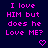 Pixelated text in bright pink on dark blue background with two heart symbols below, arranged in a -like layout