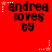 Red background with black text 'andrea loves by' repeated in three , each containing three identical text blocks with varying star and dot patterns