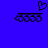 Blue background with black pixelated shapes: a heart above two horizontal lines of interconnected loops.