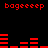 Red pixelated text and bar graphs on black background, with 'bageeeep' repeated and bar patterns changing across frames.