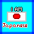 Pixelated graphic with blue background, black text 'I AM', red circle in gray frame, and brown text 'Japanese' below.