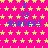 A static digital image with a bright pink background covered in yellow stars, featuring repeated blue text and symbols