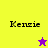 Yellow and purple background split with 'Kenzie' text, two star icons in different positions.
