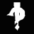 A pixelated silhouette of a figure in motion, alternating between white on black and black on white backgrounds.