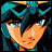Anime character with teal hair and dark bangs, orange skin tone, and silver eyes, next to pixelated text on black background.