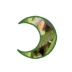 A crescent-shaped icon with a green border and a patterned interior showing green, brown, and pink tones, displayed in a of nine variations