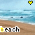 A beach scene with blue waves and brown sand, featuring the word 'beach' in white text at the bottom left corner.