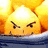 Animated yellow cartoon character with angry expression, partially visible behind blue bar, text changes from 'its...' to 'EVIL' in black boxes.