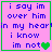 Four identical pink with blue text and green borders, each displaying "i say im over him in my heart i know im not" with a green heart symbol replacing "love" in the last