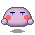 Pixelated pink blob with red cheeks and blue tears, showing six sequential expressions from closed eyes to open mouth.