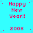 Pixelated cyan background with red text reading 'Happy New Year!!' and '2008', arranged in a pattern