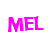 Six instances of the text 'MEL' in varying pink and magenta hues arranged on a white background with one gray rectangle partially visible.