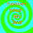 Four identical spiral patterns with green and cyan concentric rings, each containing orange text reading 'hoover', 'rocs on 3rd' in pixelated font.