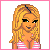 Animated contact sheet of a pixel-art beach-themed buddy icon featuring a blonde woman in a striped bikini, holding a pink-and-white volleyball and wearing yellow flip-flops across multiple frames showing partial body views and text variations.