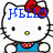Hello Kitty icon with red bow, blue dress, and yellow nose, displaying text changes across frames.