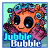 Pixelated cartoon character with orange face, large black eyes, pink hair, and blue curlers in a 50x50 buddy icon format showing two animation frames.