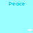 Pixelated cyan background with repeated 'Peace' text and scattered white star-like shapes in various states of animation.