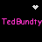 Black background with pink text repeating "TedBundty TedBundty" and white pixelated symbols above and below the text.