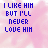 Pixelated blue text reads "I LIKE HIM BUT I'LL NEVER LOVE HIM" over pink cloud background with increasing purple heart icons.